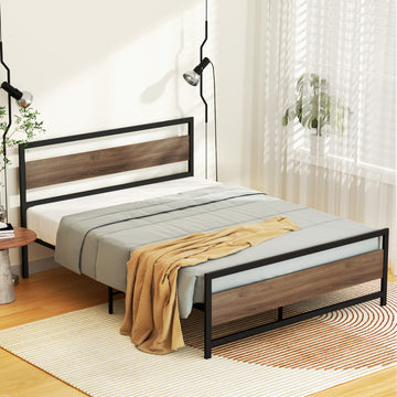 Artiss Drew Industrial Bed Frame Queen Black Steel MDF