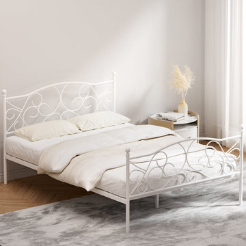 Artiss Groa Metal and Plywood Bed Frame Double White