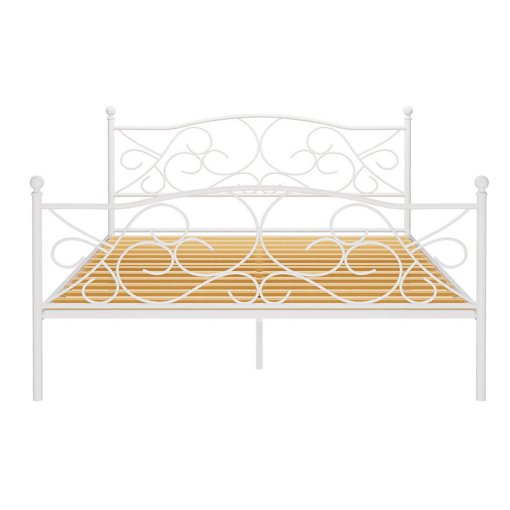 Artiss Groa Metal and Plywood Bed Frame Queen White Steel