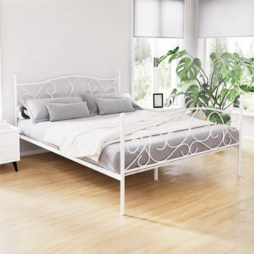 Artiss Groa Metal and Plywood Bed Frame Queen White Steel