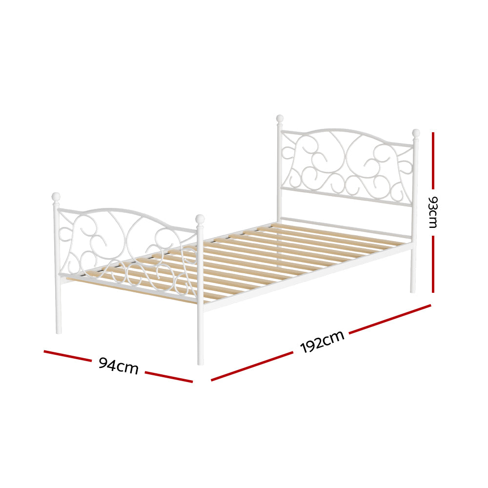 Artiss Metal Bed Frame Single White Steel Plywood