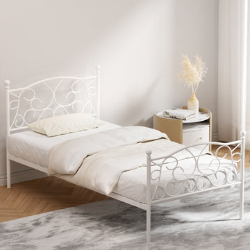Artiss Metal Bed Frame Single White Steel Plywood