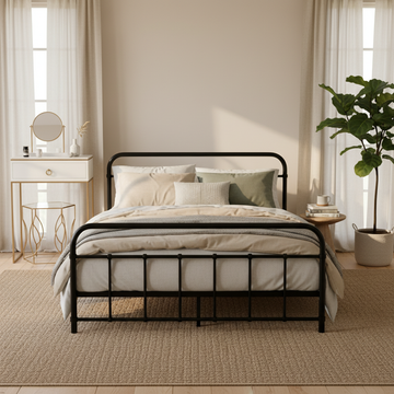Artiss Leo Country Style Metal Bed Frame Double Black