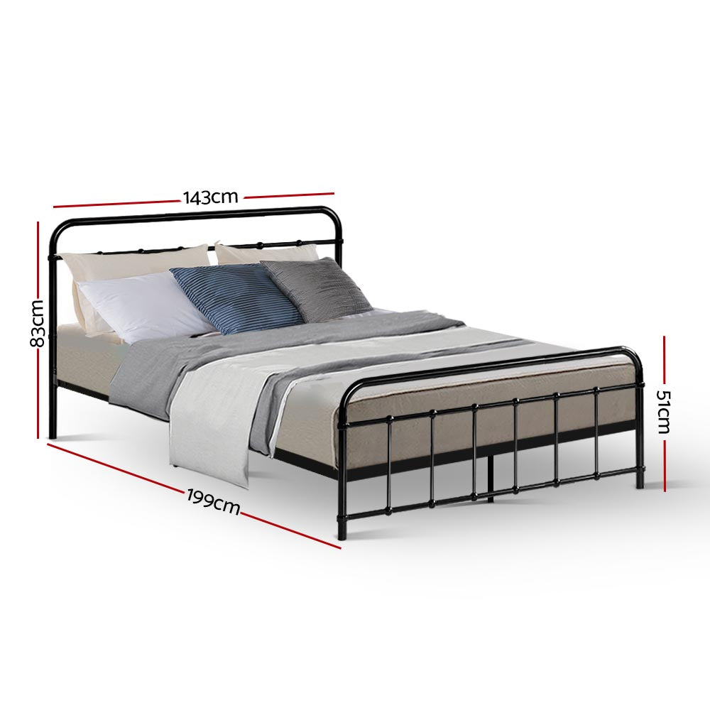 Artiss Leo Country Style Metal Bed Frame Double Black