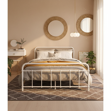 Artiss Leo Metal Bed Frame Double White Steel