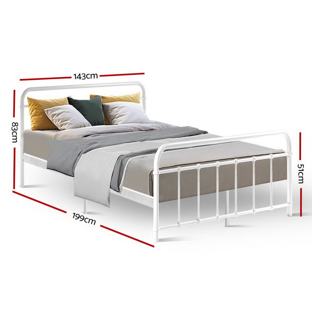 Artiss Leo Metal Bed Frame Double White Steel