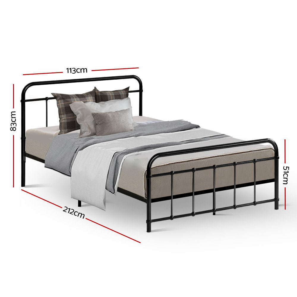 Artiss Leo Metal Bed Frame King Single Black Steel