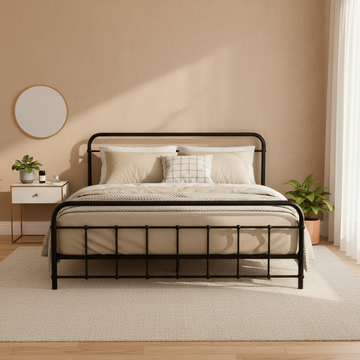 Artiss Leo Country Metal Bed Frame Queen Black Steel