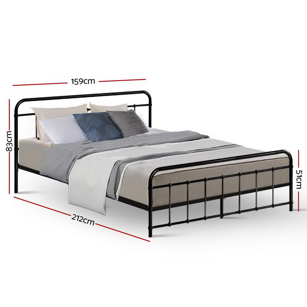 Artiss Leo Country Metal Bed Frame Queen Black Steel