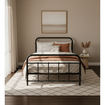 Artiss Leo Metal Bed Frame Single Black Steel