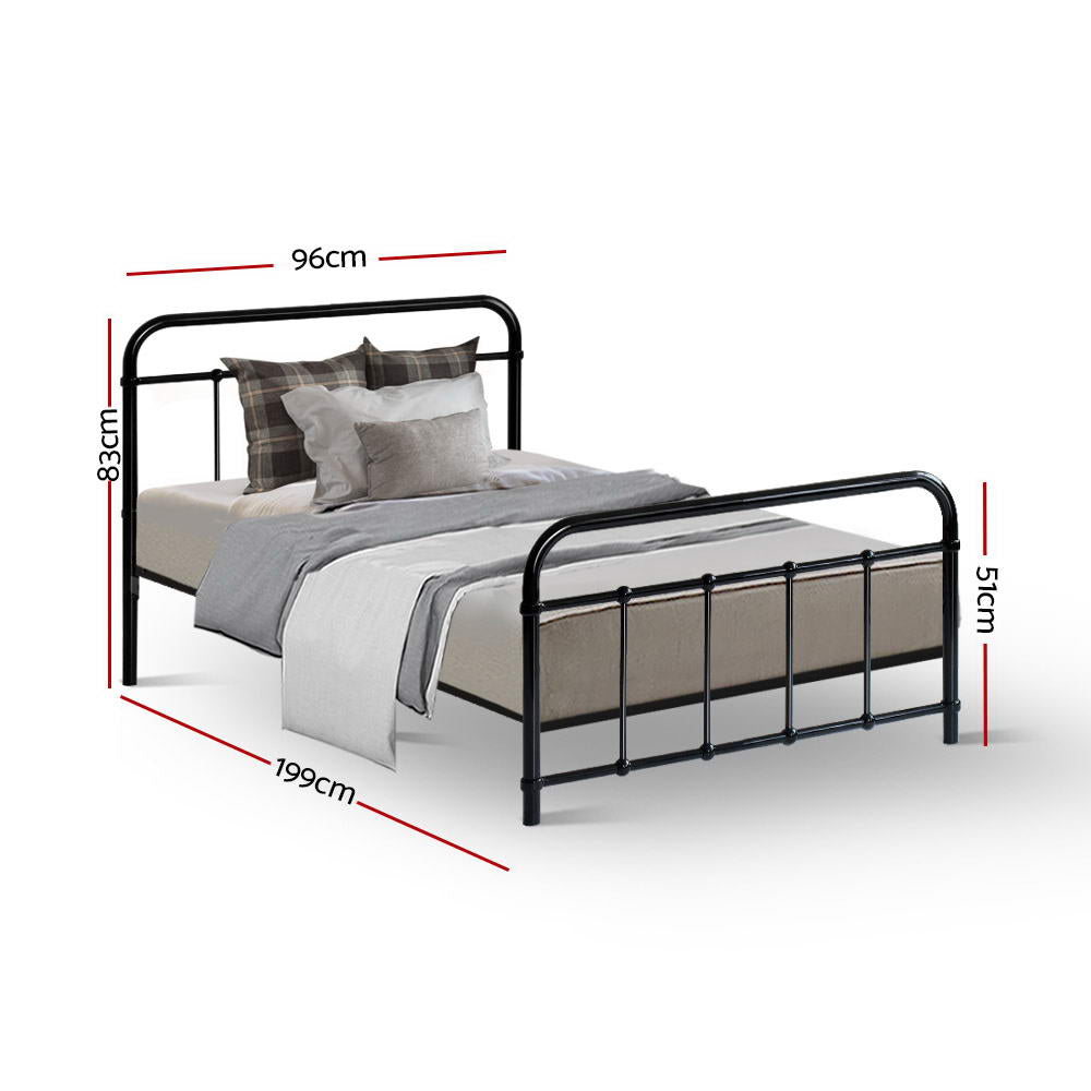 Artiss Leo Metal Bed Frame Single Black Steel
