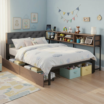 Artiss King Single Metal Corner Bed Frame Storage Drawers Charging
