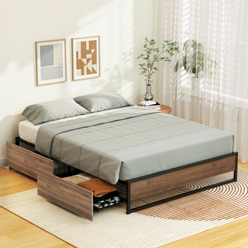 Artiss Oslo Metal Bed Frame with 2 Storage Drawers Double Black