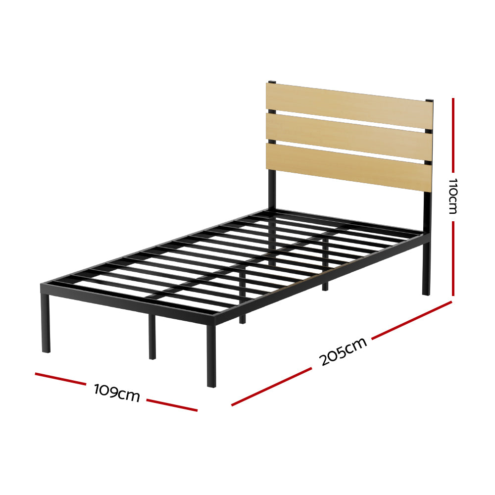 Artiss Paula Metal Bed Frame King Single Black Steel MDF