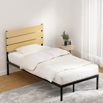 Artiss Paula Metal Bed Frame King Single Black Steel MDF