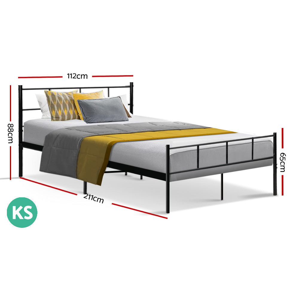 Artiss Metal Bed Frame with Headboard King Single Black