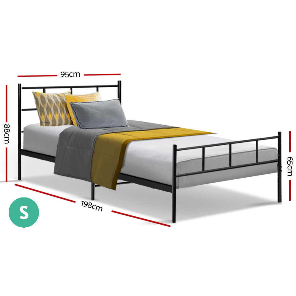 Artiss SOL Metal Single Bed Frame with Headboard and Footboard Black