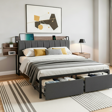 Artiss Metal Queen Bed Frame with 2-Tier Storage and Charging Station