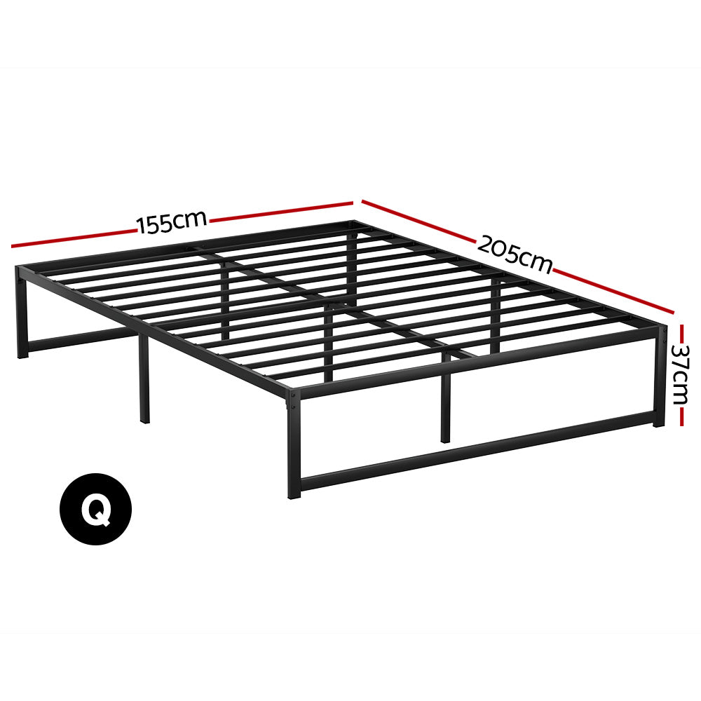 Artiss Tino Metal Bed Frame Queen Black Steel