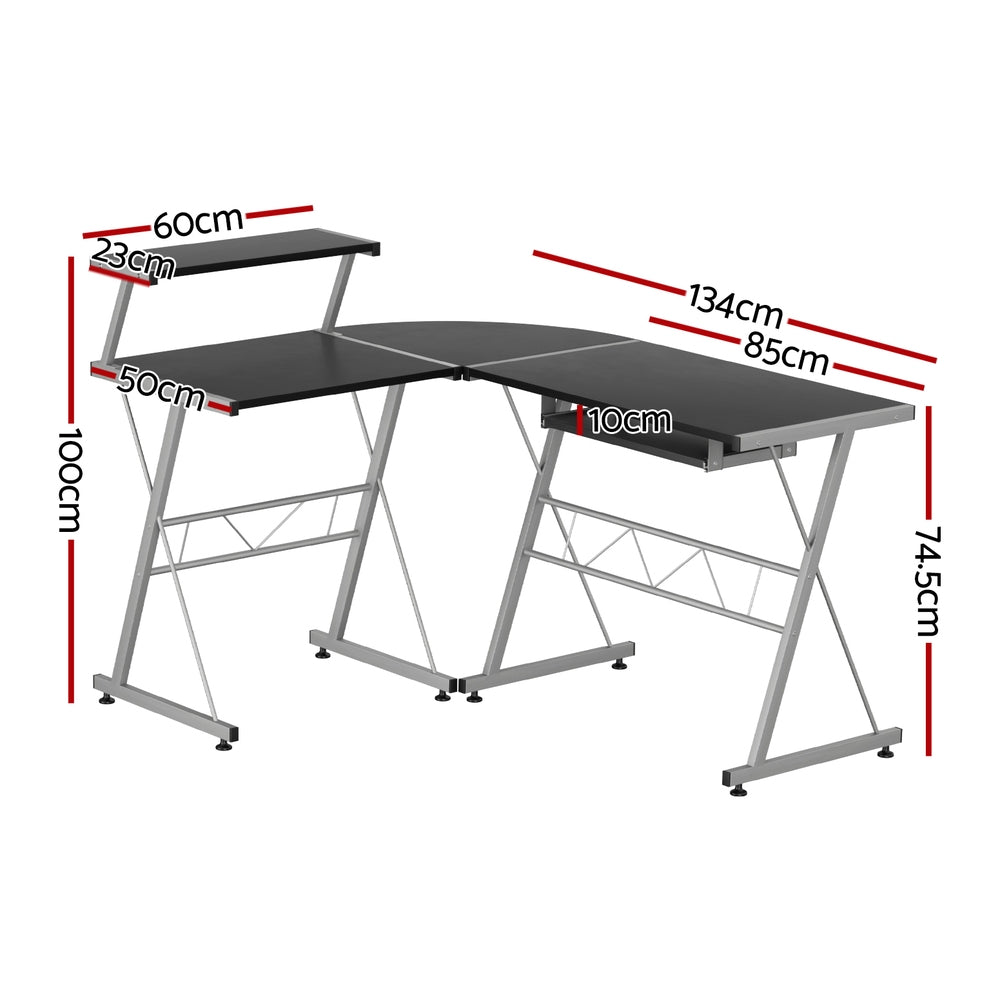 Artiss L-Shape Corner Computer Desk with Keyboard Tray Black