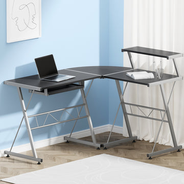 Artiss L-Shape Corner Computer Desk with Keyboard Tray Black