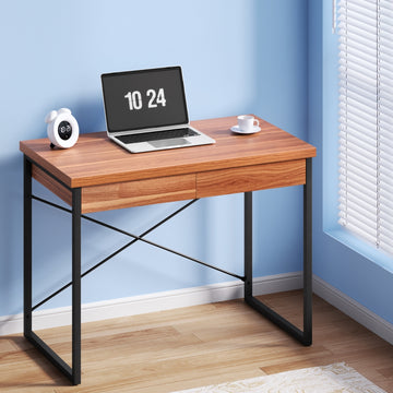 Artiss Computer Desk Steel Frame Walnut