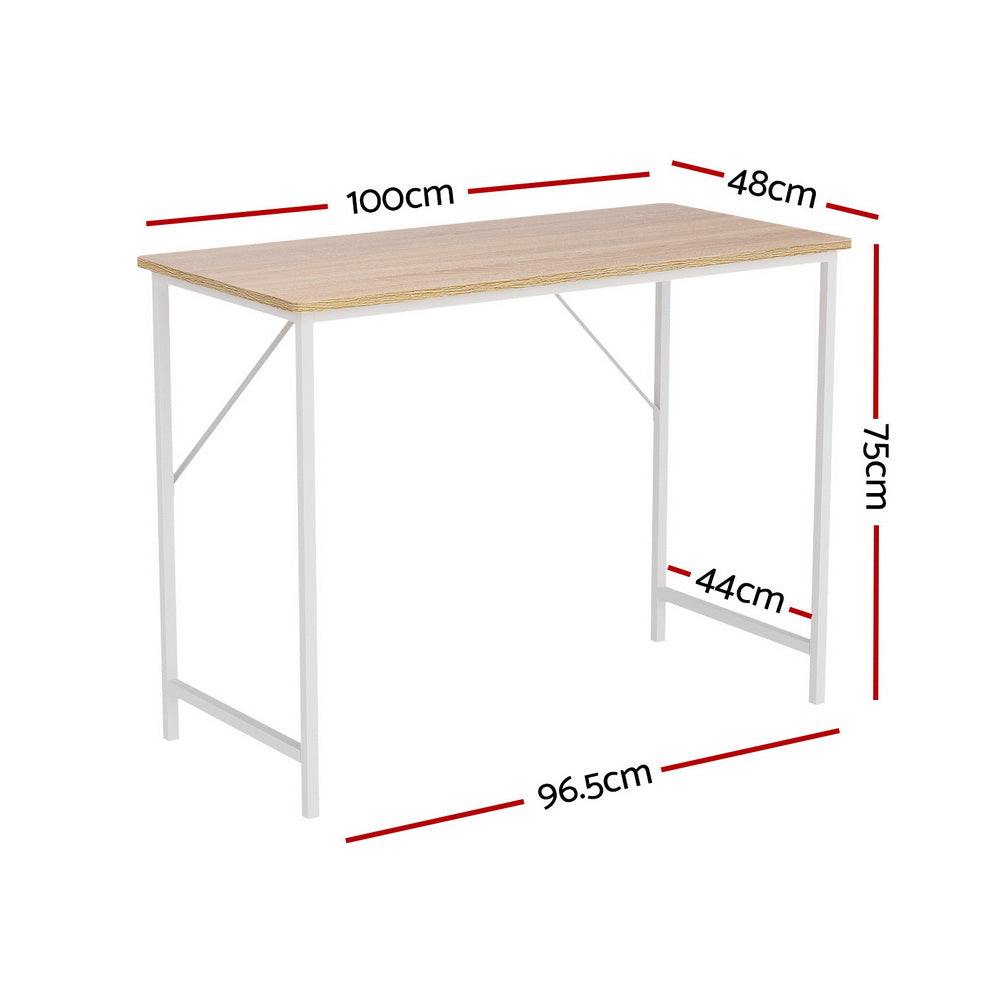 Artiss Computer Desk with Steel Frame and Open Shelves Oak 100cm