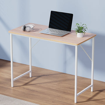 Artiss Computer Desk with Steel Frame and Open Shelves Oak 100cm
