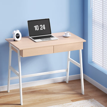 Artiss Computer Desk Steel Frame 2 Drawers Oak 100cm