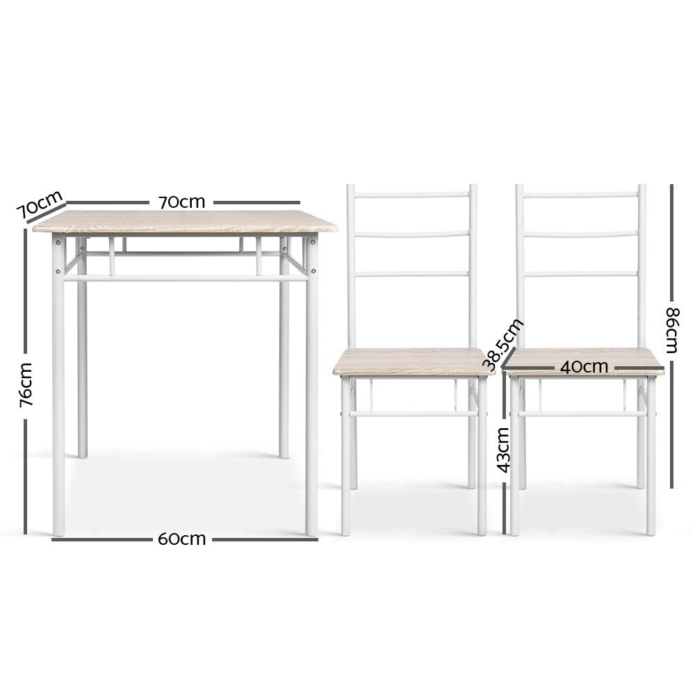 Artiss Industrial Dining Table Set 3-Piece Natural Oak