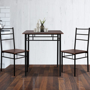 Artiss Industrial Dining Table and Chairs Set 3-Piece Walnut