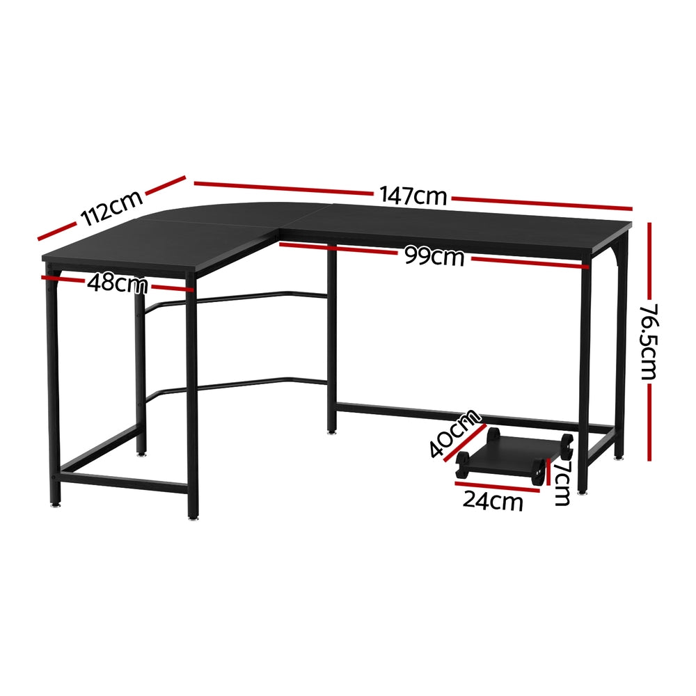 Artiss L-Shape Computer Desk with CPU Stand Black 147cm