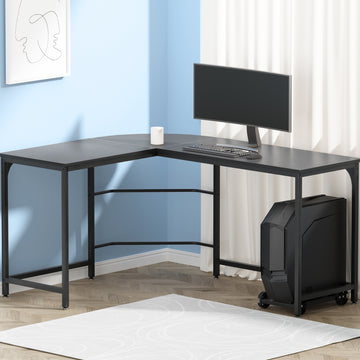 Artiss L-Shape Computer Desk with CPU Stand Black 147cm