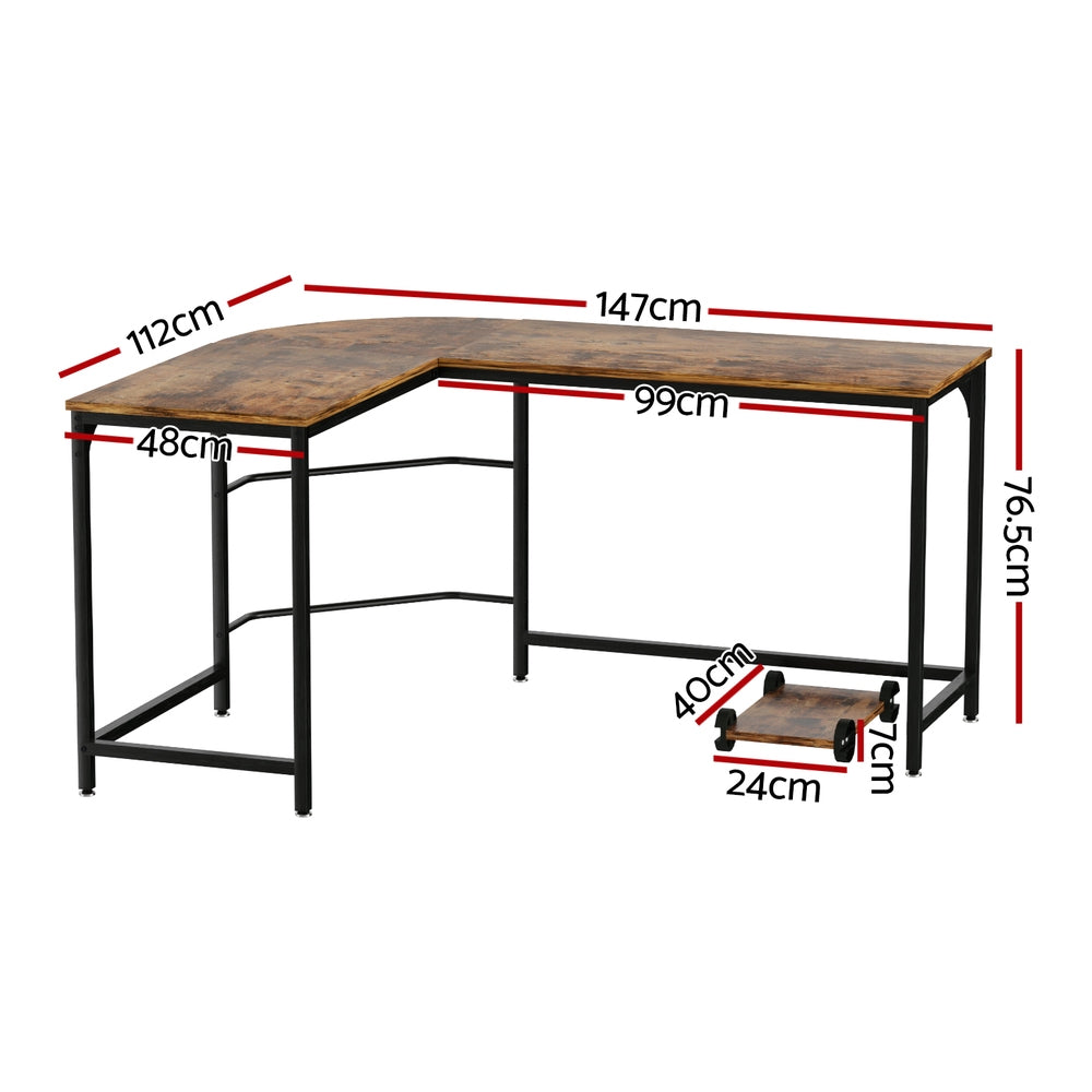 Artiss Computer Desk L-Shape Corner Unit with CPU Stand Brown