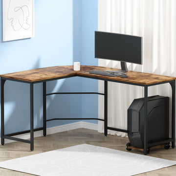 Artiss Computer Desk L-Shape Corner Unit with CPU Stand Brown