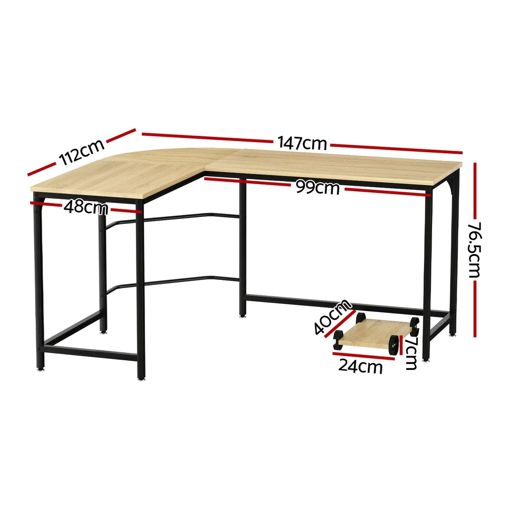 Artiss Computer Desk L-Shape Corner Unit with CPU Stand Oak