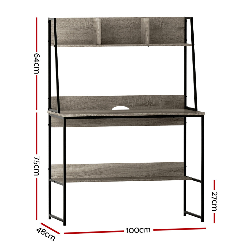 Artiss Computer Desk with Bookshelf Storage 100cm Grey