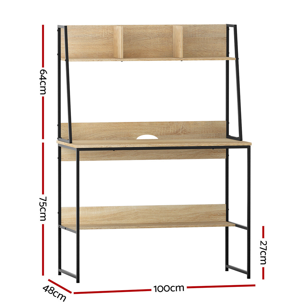 Artiss Computer Desk with Storage Shelves and Cable Management Oak 100cm