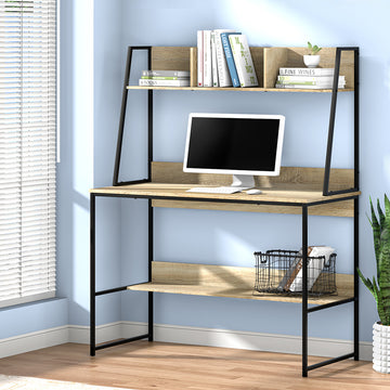 Artiss Computer Desk with Storage Shelves and Cable Management Oak 100cm