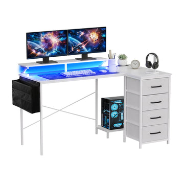 Artiss L Shaped Gaming Desk LED Lights White