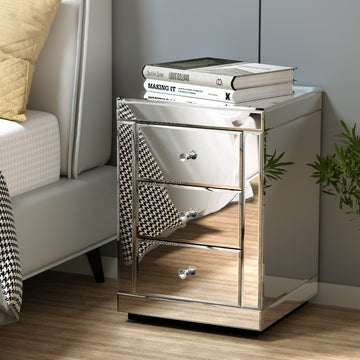 Artiss Mirrored Bedside Table 3 Drawers Silver