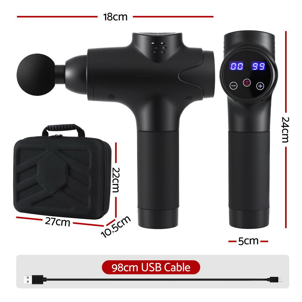 Everfit Percussion Massage Gun 30 Speed 8 Heads with Carry Case Black
