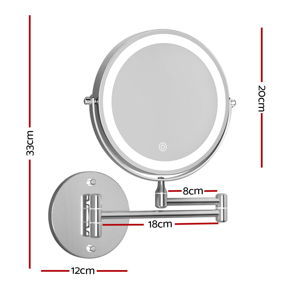 Embellir LED Makeup Mirror 10X Magnification Extendable Arm Silver