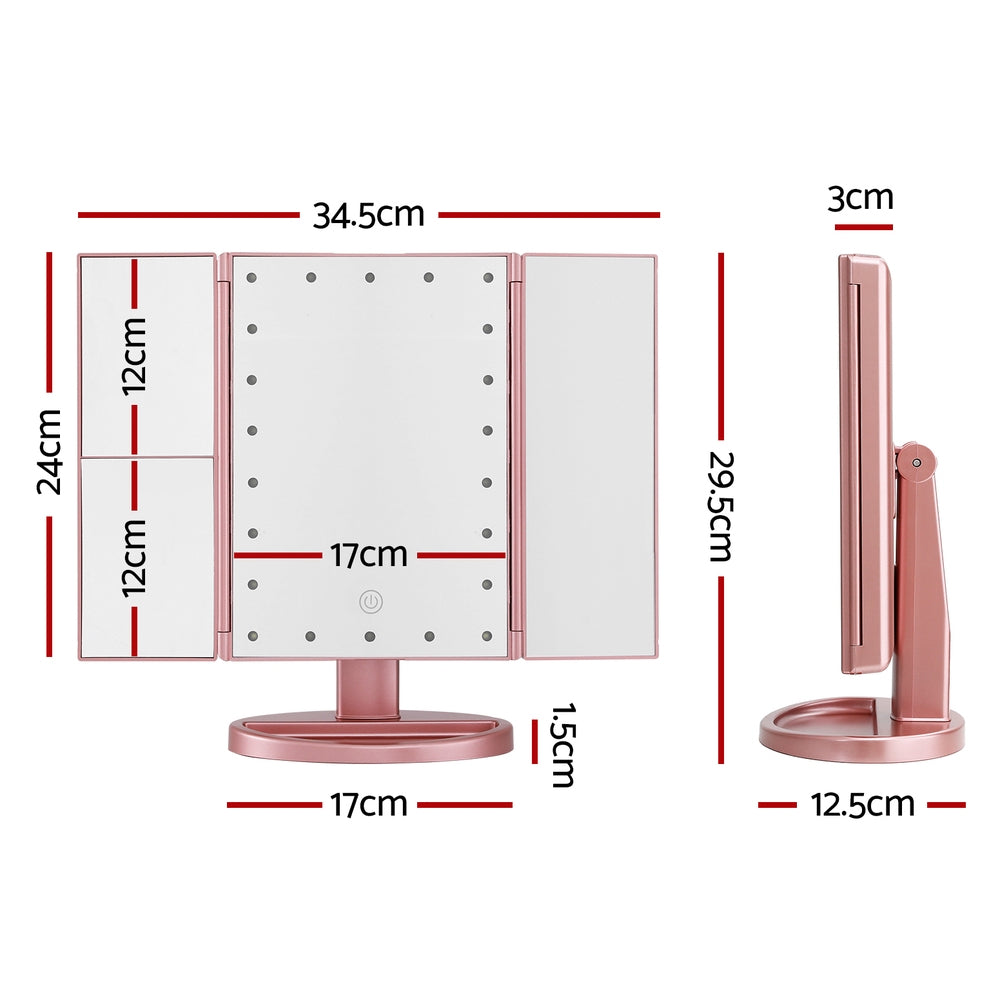 Embellir LED Makeup Mirror 1X 2X 3X Magnification Tri-fold Pink