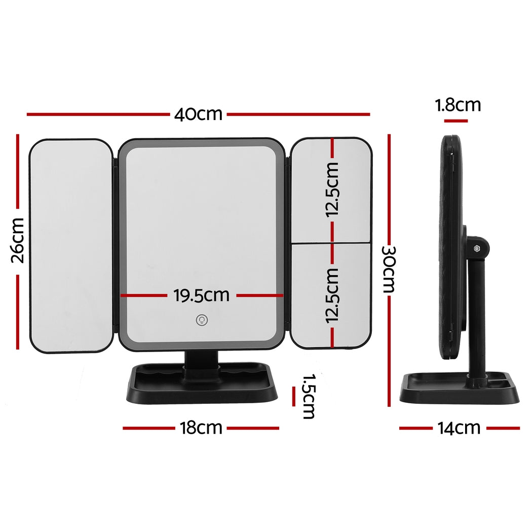 Embellir LED Makeup Mirror 1X 2X 3X Tri-fold Adjustable Light Black