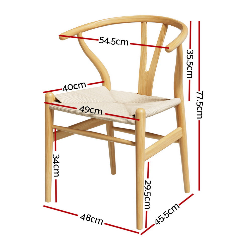Artiss Wishbone Dining Chair Set of 2 Natural Paper Rope