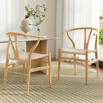 Artiss Wishbone Dining Chair Set of 2 Natural Paper Rope