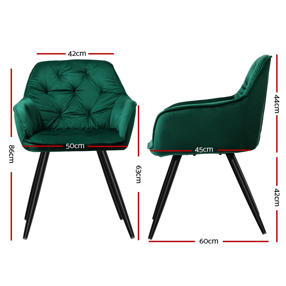 Artiss Velvet Dining Chair Set of 2 with Armrests Green
