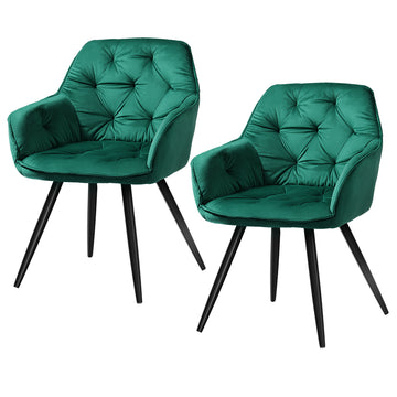 Artiss Velvet Dining Chair Set of 2 with Armrests Green