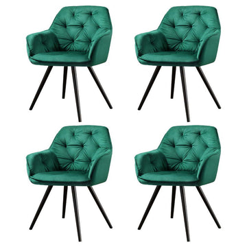 Artiss Dining Chairs Velvet Diamond Tufted Armchair Green